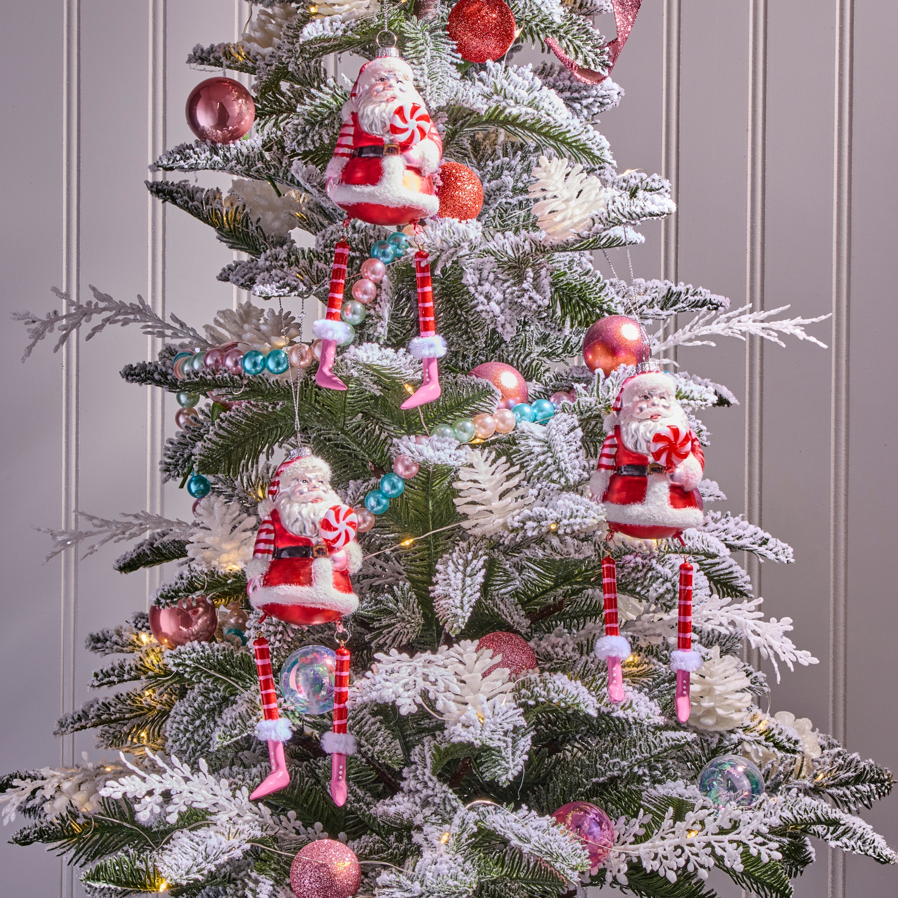 9" Glass Santa With Dangling Legs Ornament Set of 3