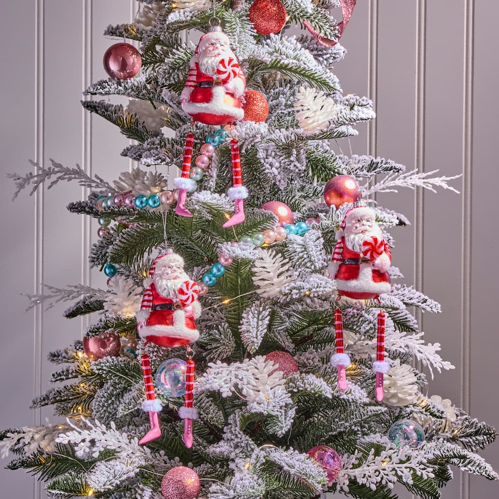 9" Glass Santa With Dangling Legs Ornament Set of 3