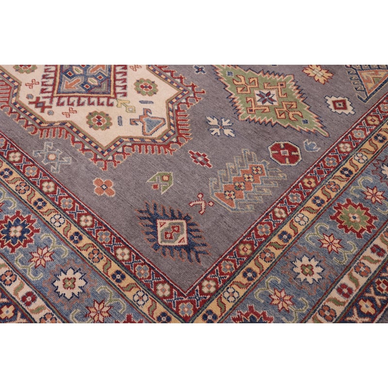 Bohemian Kazak Iris Gray/Light Blue Wool Rug - 8'4'' x 9'8''