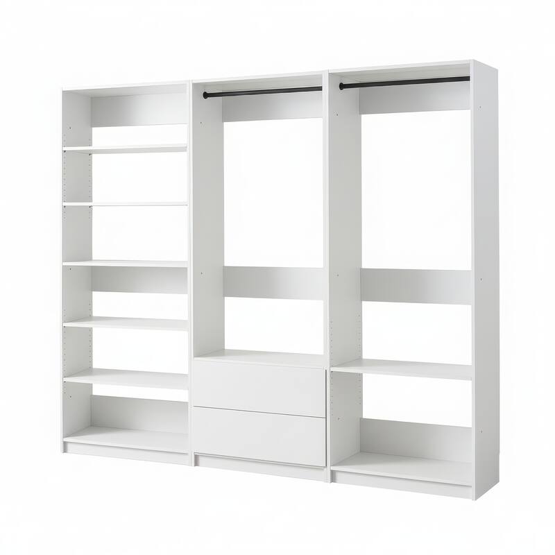 Prosper White Freestanding Walk in Wood Closet System - 94.2"W x 15.7"D x 83" H