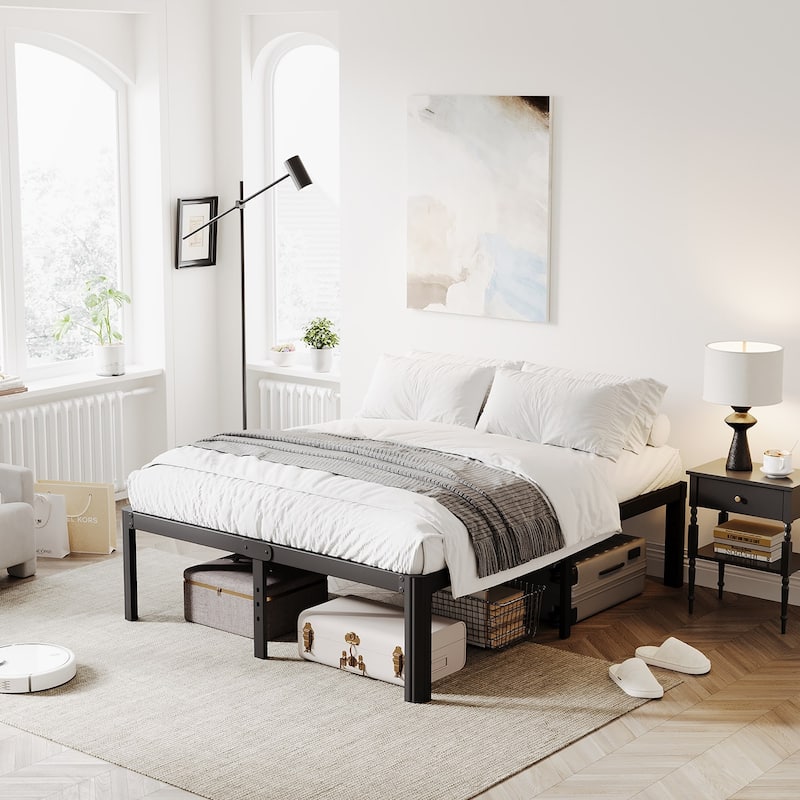 12" Heavy Duty Metal Bed Frame with Round Corners, Box Spring Not Required, Noise Free - Queen