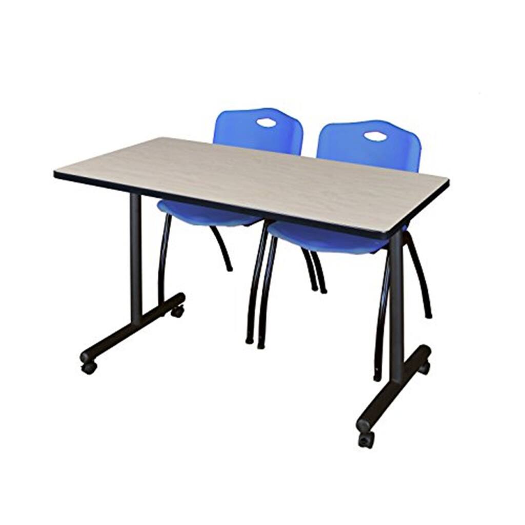 48" x 24" Mobile Training Table- Maple & 2 'M' Stack Chairs- Blue