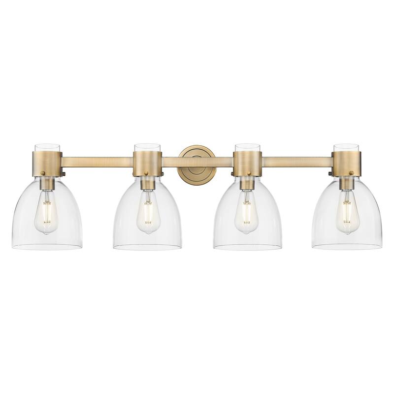 Innovations Lighting Downtown Urban - Lawton Bell - 4 Light 34" Wall-Mounted Bath Vanity Light - Brushed Brass, Clear