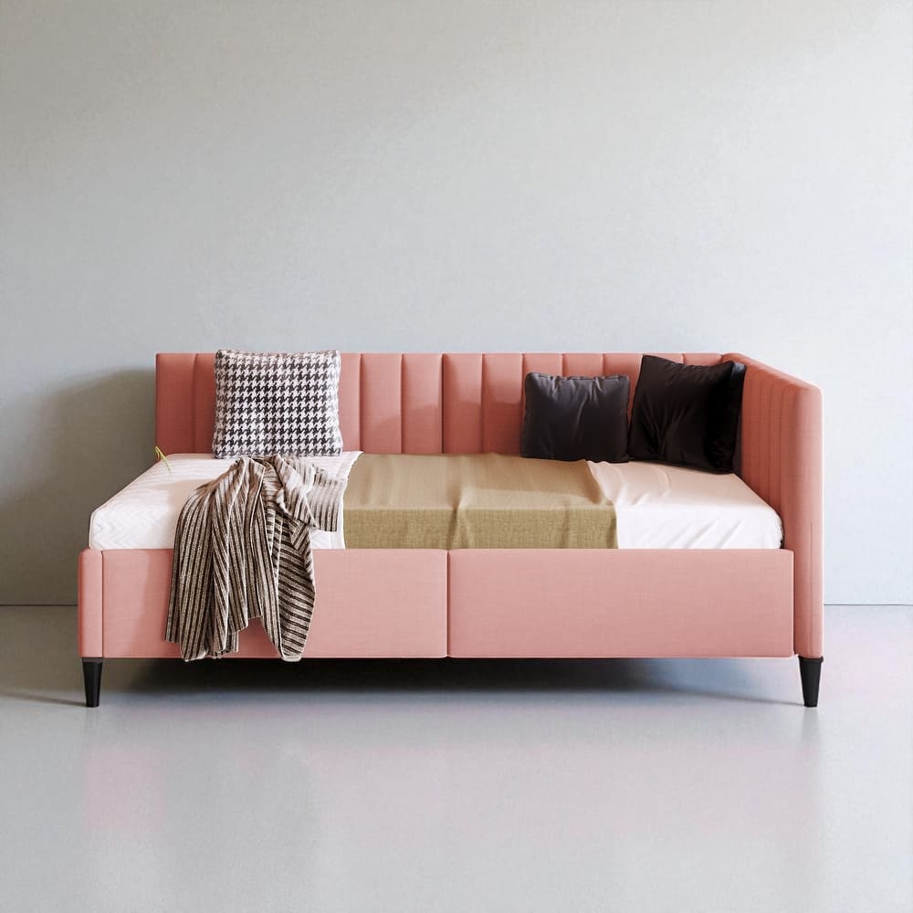 Twin Size Upholstered Daybed with 2 Storage Drawers, Linen Fabric Sofa Bed Frame, No Box Spring Needed