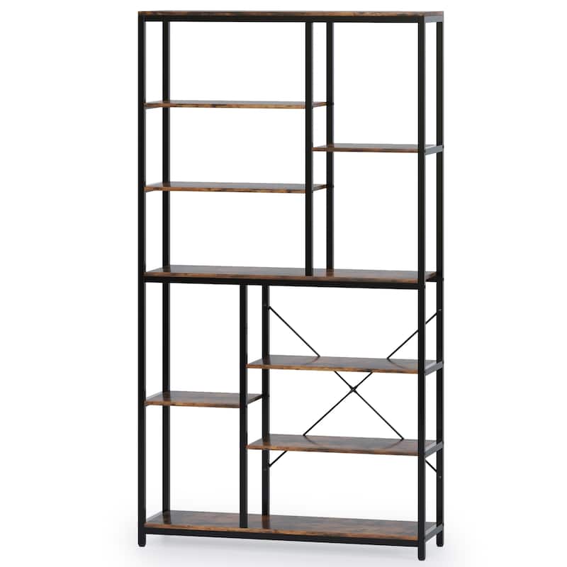 Industrial 8-Tier Large Bookshelf, Wood Etagere Bookcase, Book Shelving Units Storage Shelf, 79 Inches