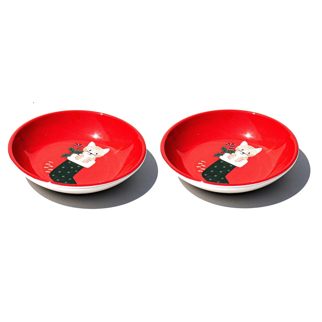 Holiday Whimsy, Pet Saucer, 0.75 cup, Set of 2 - Red