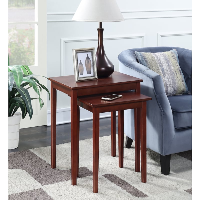 Nesting End Tables Set of 2 - Rustic Living Room Tables, Mahogany Finish, Compact Design - 15.75