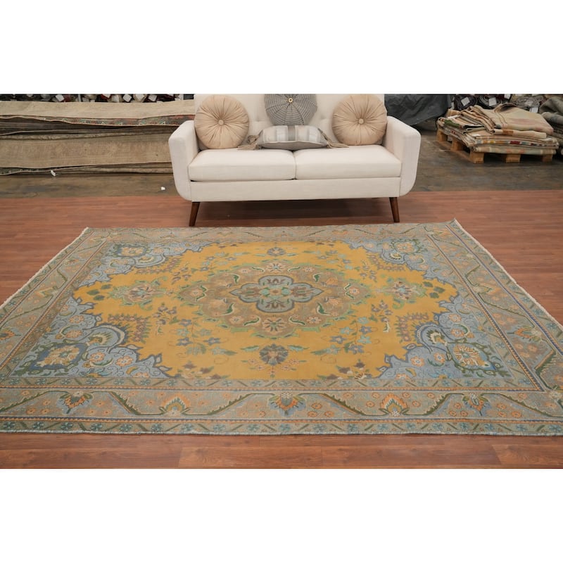 Hand Knotted Oriental 100% Wool Carpet Traditional Floral Oranges & Rust Tabriz Area Rug - 8' 7'' X 6' 6''