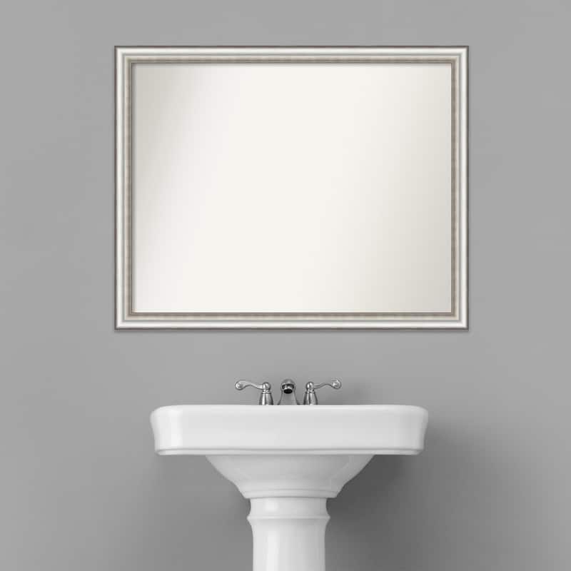Non-Beveled Bathroom Wall Mirror - Salon Silver Narrow Frame - Salon Silver Narrow