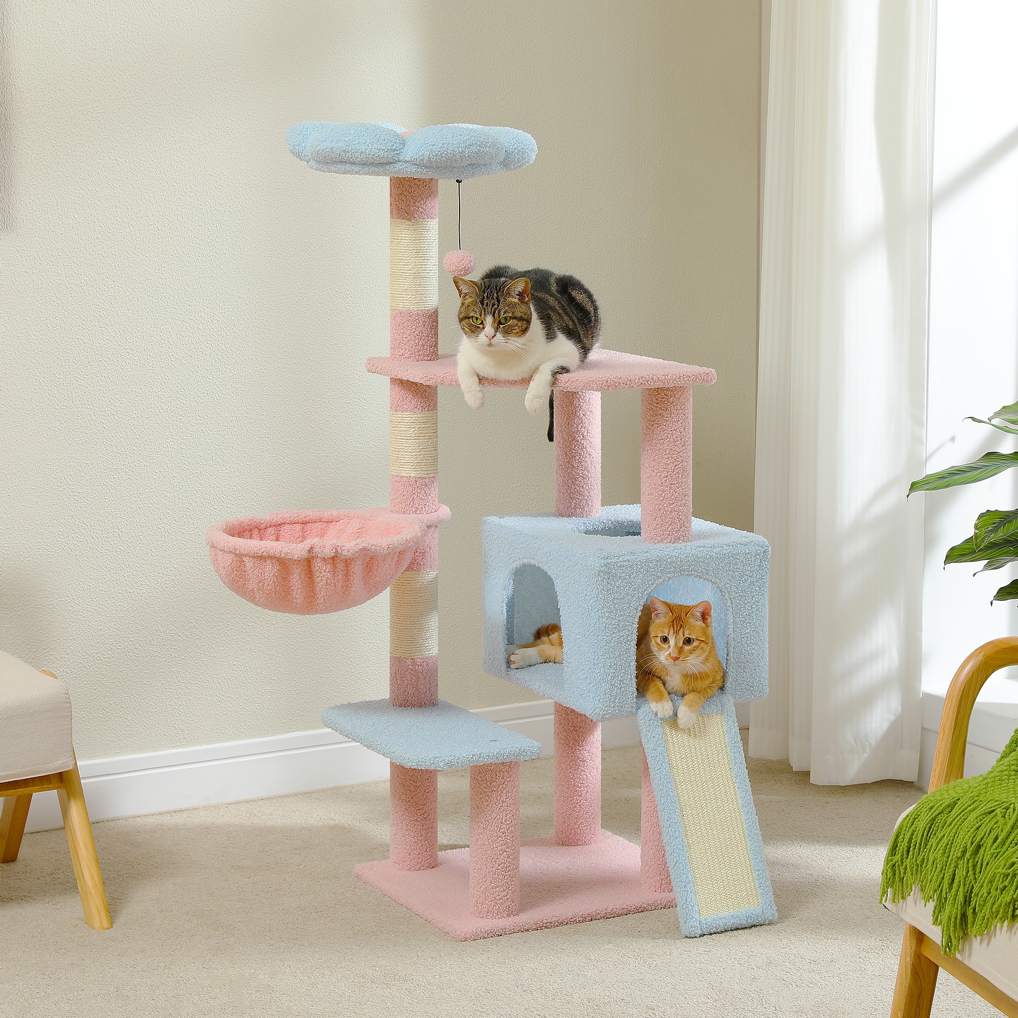 Flower Cat Tree 47.2 Multi Level Cat Tower with Sisal Covered Scratching Posts Cute Cat Condo for Indoor Small Medium Cats Pi