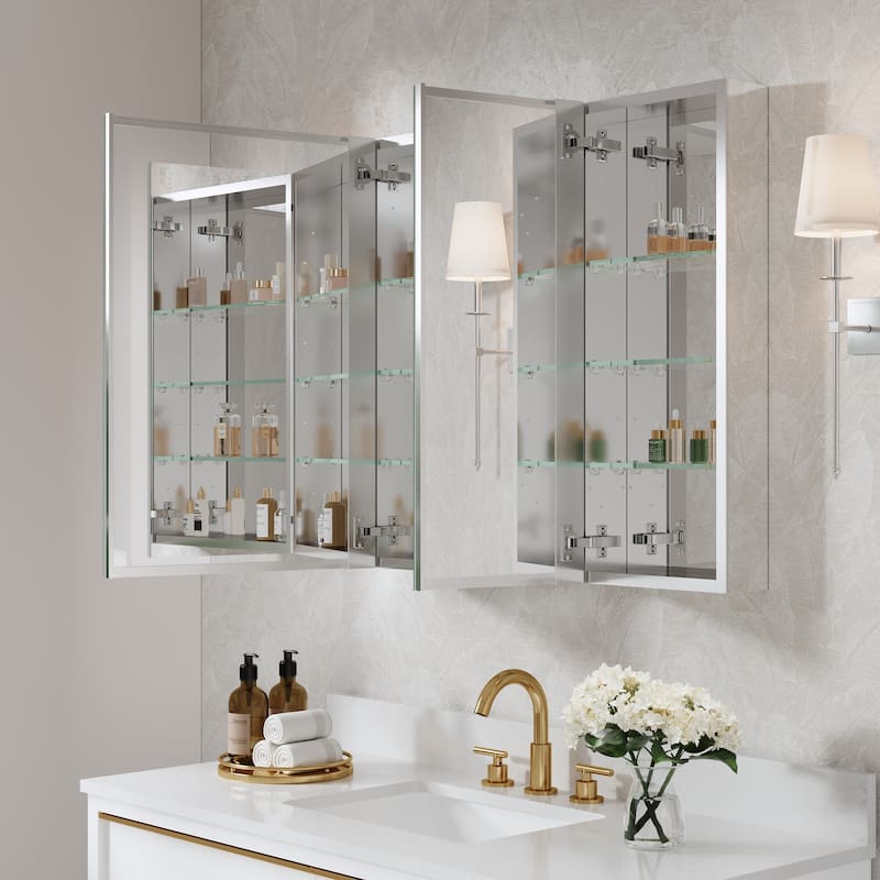 32"W X 30'H Recessed or Surface Wall Mount Bathroom Medicine Cabinet With Adjustable Glass Shelves