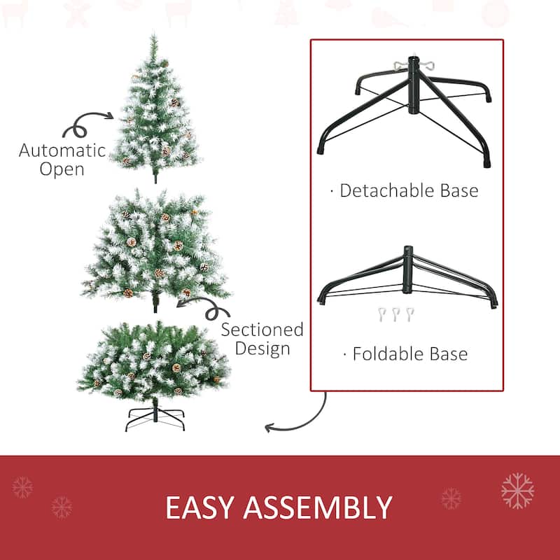 Snowy 6ft Artificial Fir Christmas Tree with 800 Tips and Pine Cones