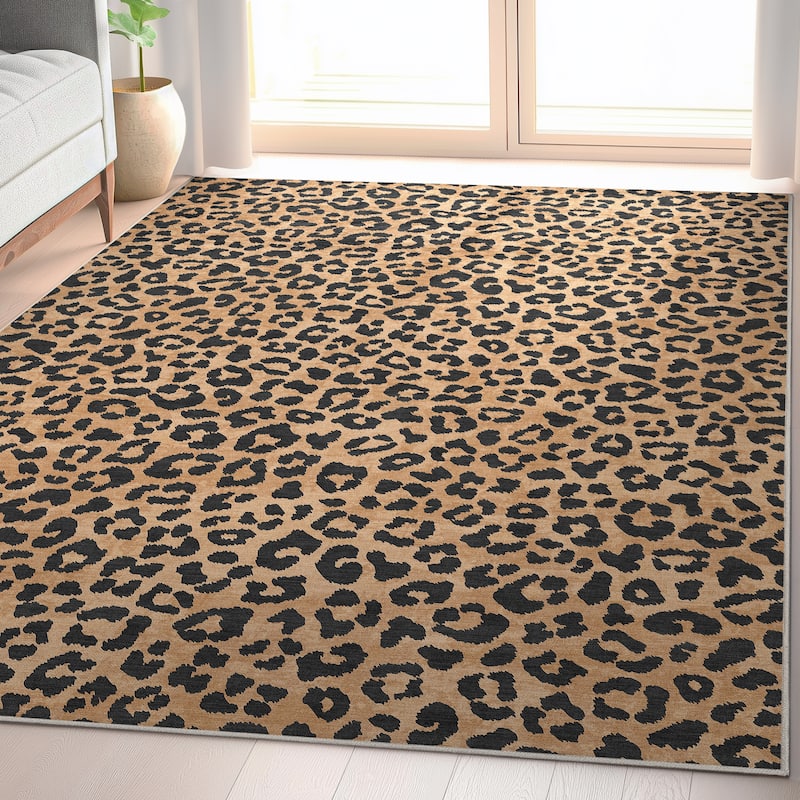 Well Woven Animal Prints Leopard Novelty Animal Print Flat Pile Rug - 5' x 7' - Brown