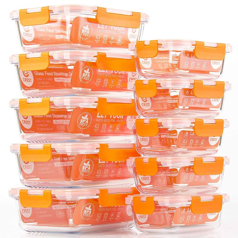 [10-Pack] Glass Food Storage Containers - Food Prep Containers with Lids - Microwave, Oven, Freezer and Dishwasher Safe