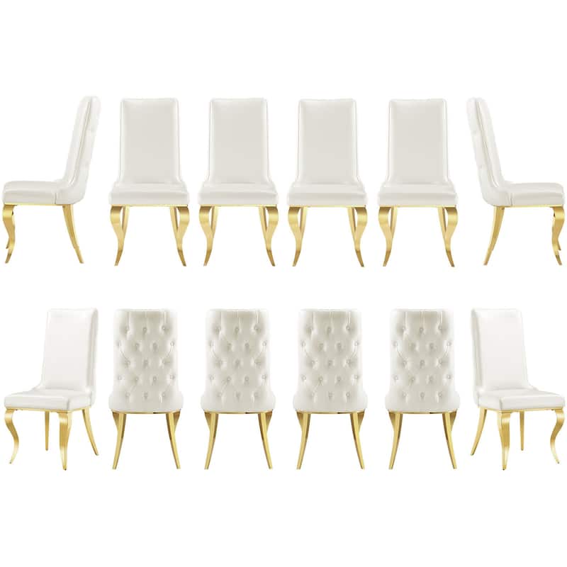 White leather dining chairs with gold legs - Set of 12 - White/Gold