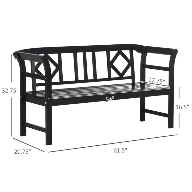 Fir Wood Garden Bench with Vintage Design Slatted Seat and Back for Outdoor Patio - 61.5" W x 20.75" D x 32.75" H