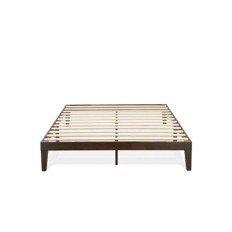 Retro Platform Bed Frame - Modern Wood Bed with Solid Legs - Mid-Century Bedroom Furniture - Walnut Finish