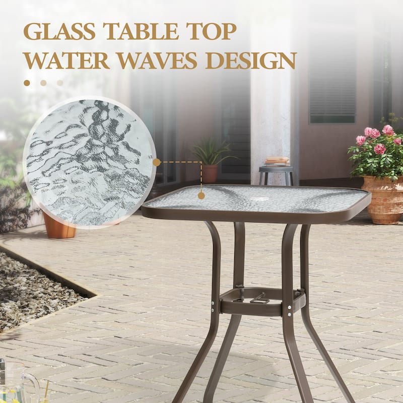 Outdoor Patio Dining Bar Height Table Bistro Table with Umbrella Hole Glass Bar Table Coffee Table