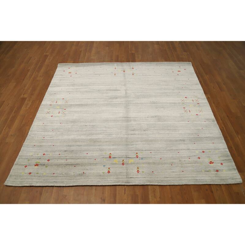 Hand Knotted Oriental Viscose Silk Carpet Tribal Animal Pictorial Beige & Ivories Gabbeh Area Rug - 5' 10'' X 6' 3''