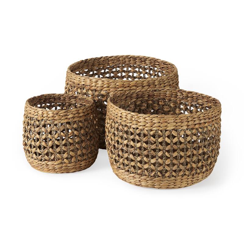 Dakota 15.0L x 15.0W x 11.8H (Set of 3) Medium Brown Seagrass Round Basket - Medium Brown