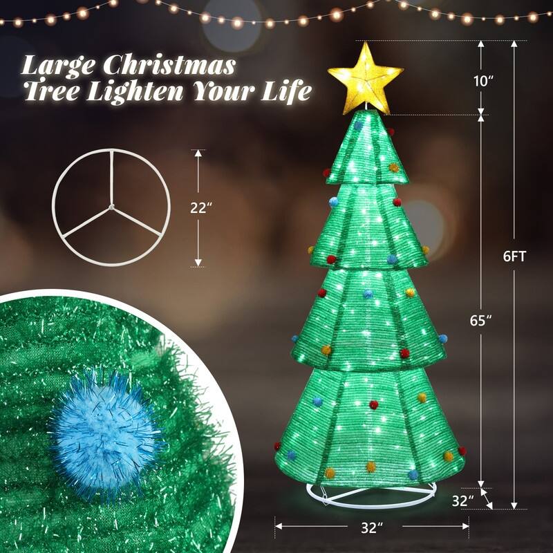 6ft Pre-Lit Pop-Up Christmas Tree with 200 LED Lights - Green - Green