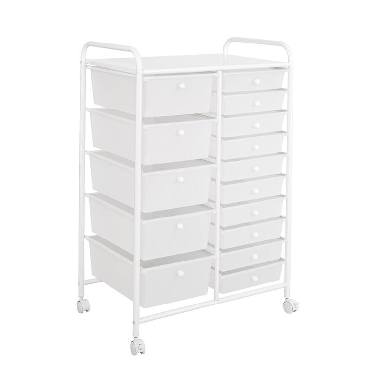 Storage Cart with 15 Plastic Drawers - Multi-Drawer Organizer for Home, Office, Craft, and Classroom