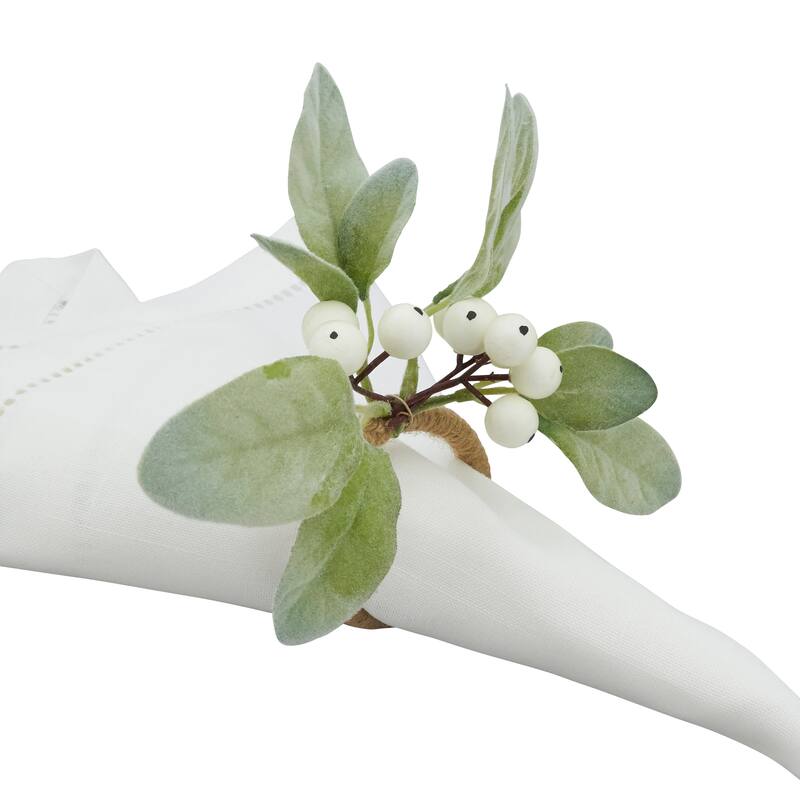 White Berry Delight Napkin Ring (Set of 4) - Green