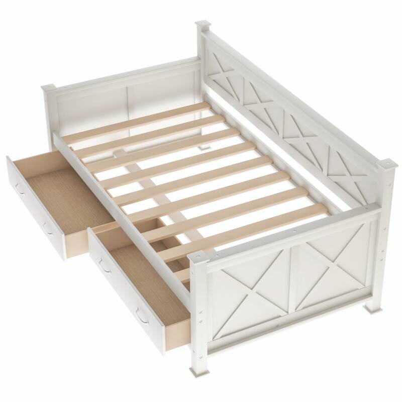 Twin Size Daybed with 2 Large Drawers, X-shaped Frame, Modern and Rustic Casual Style Daybed