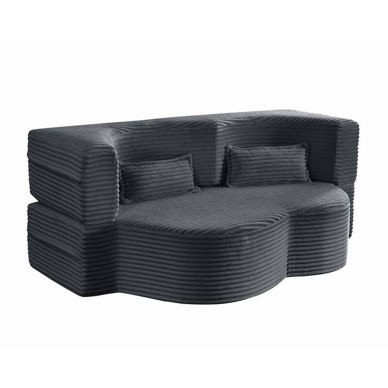 Modern 78" Full Size Convertible Corduroy Foam-Filled Sleeper Sofa,Modern Floor Sofa with 2 Pillows