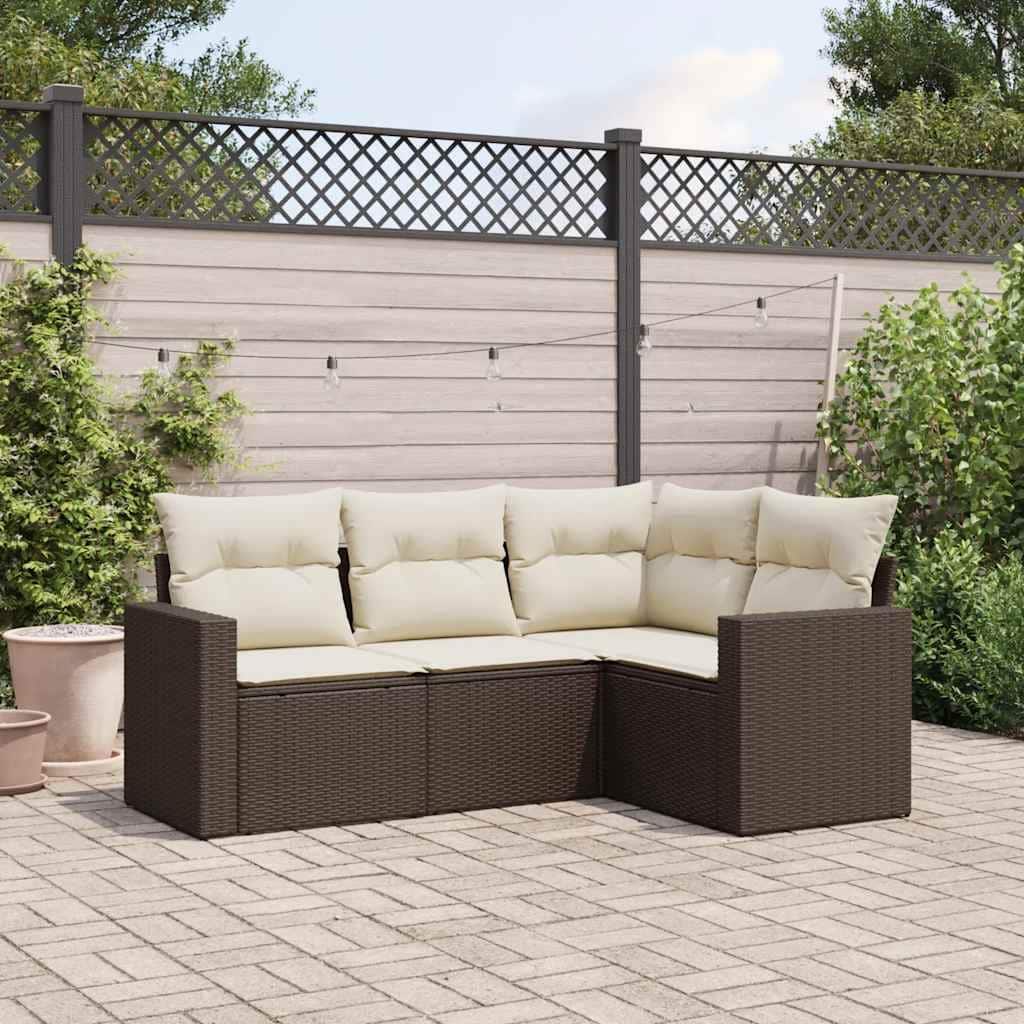 vidaXL Garden Sofa Set Brown, Cream White - 24.4 x 25.8 x 27.2