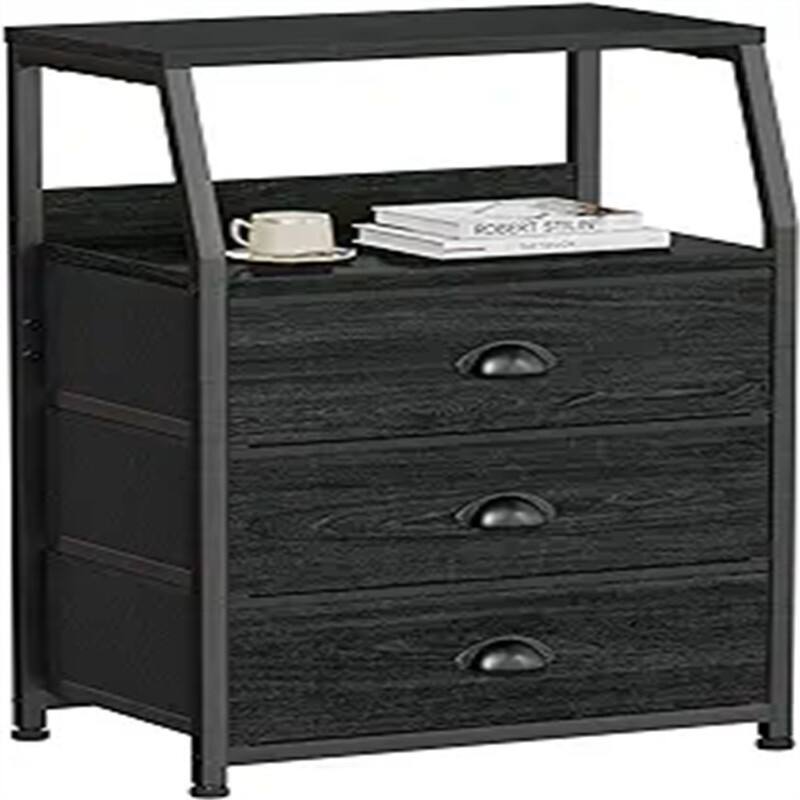 Small Nightstand with 3 Fabric Storage Drawers