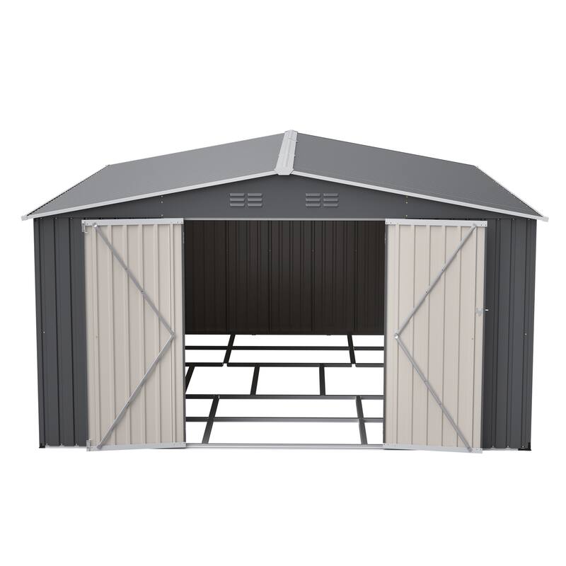 GDFStudio - Cassandra Large Outdoor Metal Storage Shed with Lockable Doors for Secure Vehicle and Equipment Storage