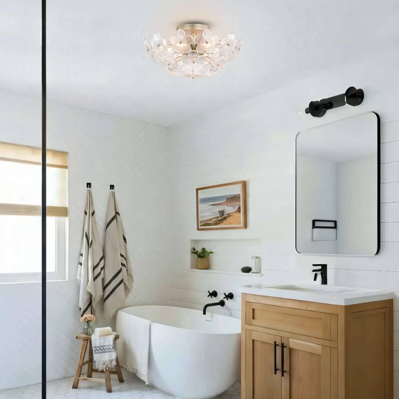 Rosa Modern 6-Light 17.7" Glam Clear Glass Flower Crystal Flush Mount