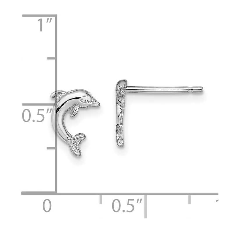 Curata 14k White Gold White Mini Jumping Dolphin Post Earrings - 9.7x7mm