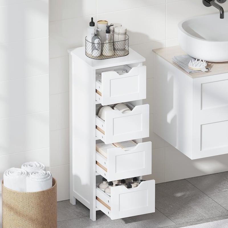 White 32.68"Tall Bathroom Storage Cabinet with 4 drawers and 1 door