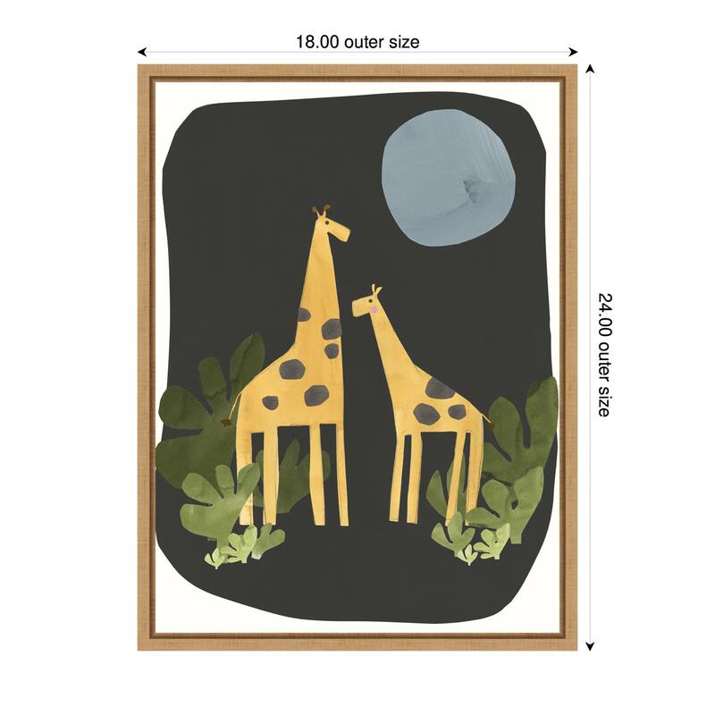 Kate and Laurel Giraffes Under The Moon by Alicia Abla Framed Canvas Wall Art Print