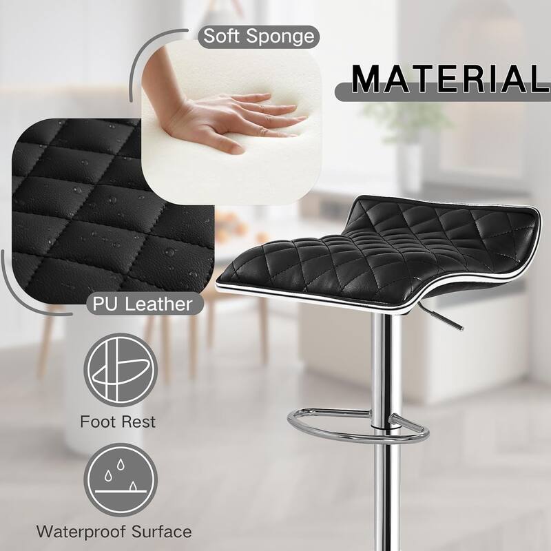 VECELO Barstools Adjustable Height Faux Leather Backless Modern Swivel Bar Stools, Bar Stools Set of 4