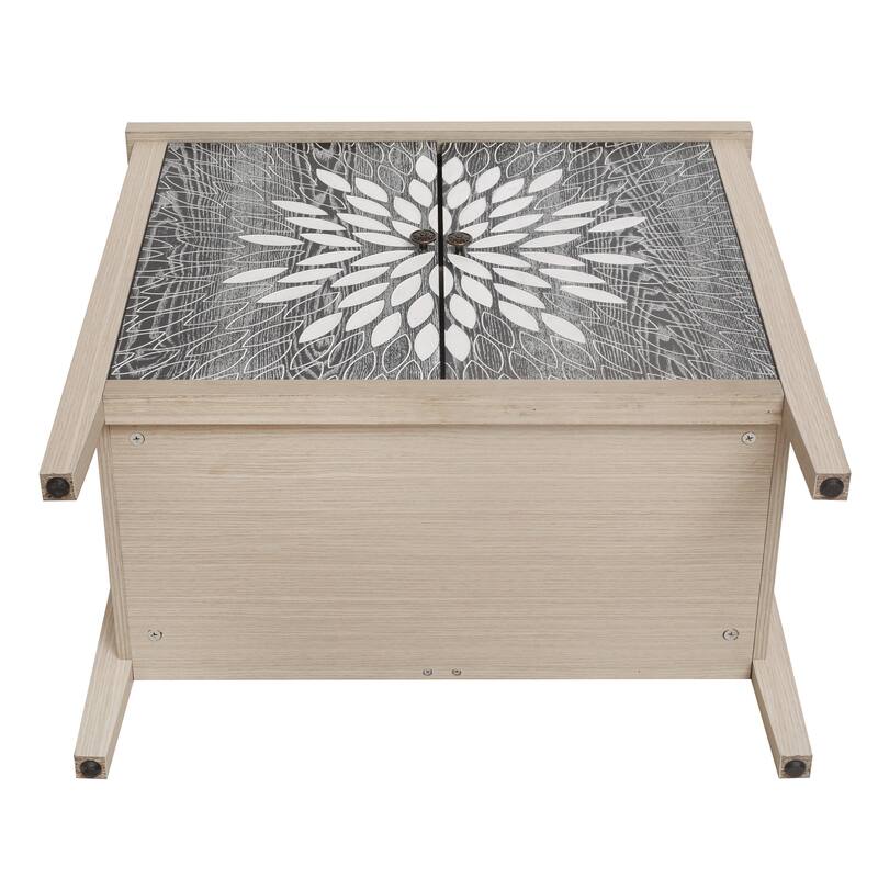 GDFStudio - Oakcraft Traditional Wooden Accent Storage Cabinet with 2 Carved Doors