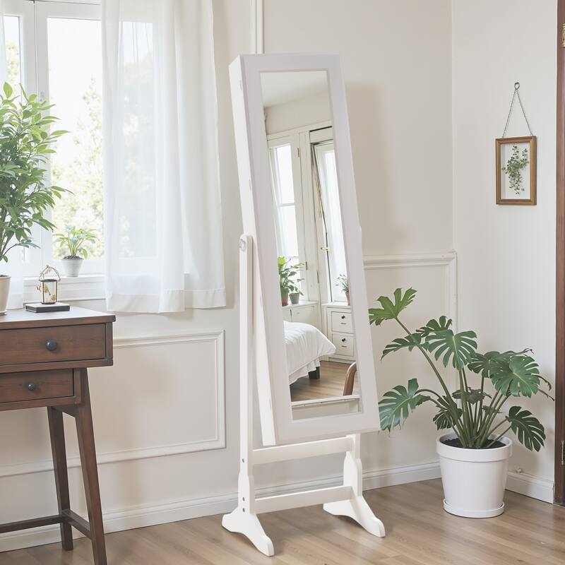 Furniwell Jewelry Mirrored Cabinet Mirror w/Built-in Lights Armoire Organizer Storage Box - White