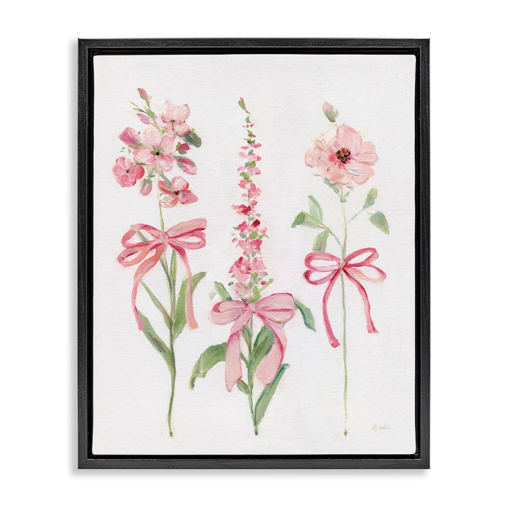 Stupell Pink Cottage Floral Sprigs Framed Floater Canvas Wall Art Design By Sally Swatland
