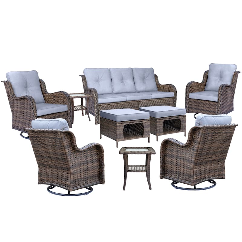 9-piece Wicker Outdoor Patio Furniture Sets with Swivel Rocker Chairs