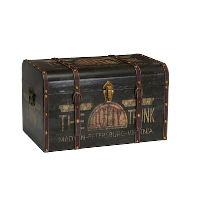 Decorative Trunk with Metal Accents and Leather Strapping - 13.8"L x 22.0"W x 13.0"H