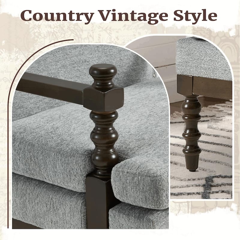 EROMMY Modern Accent Chair with Lumbar Pillow, Linen Fabric Spindle Arm Chair with Wood Frame for Living Room, Bedroom, Office