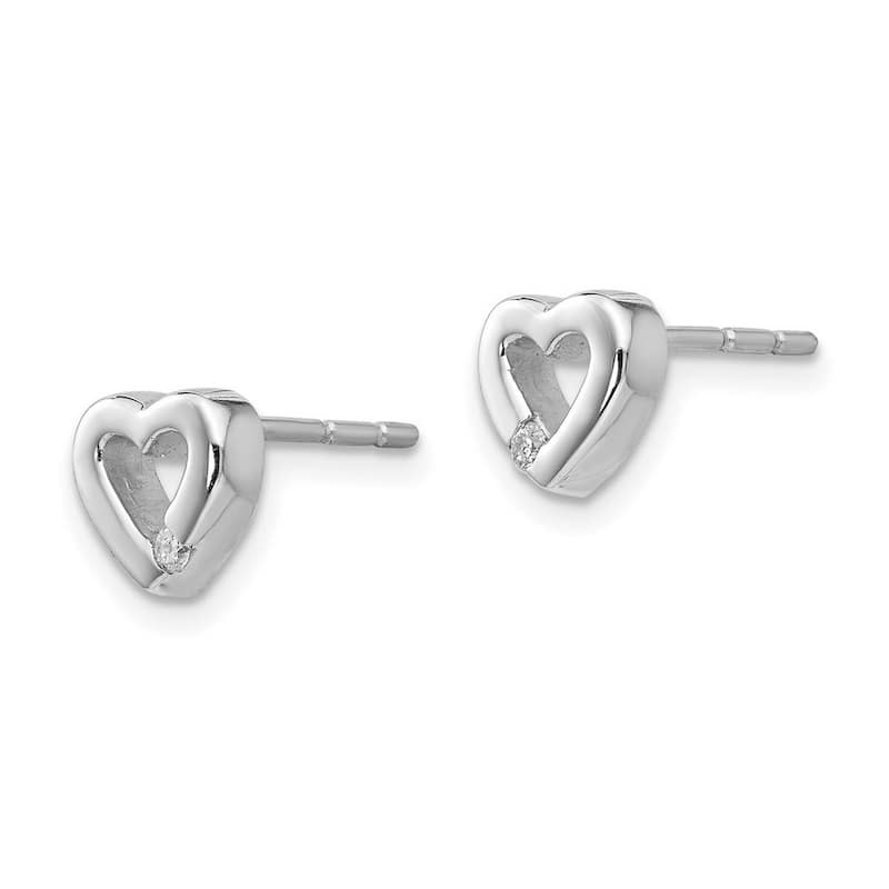 Curata Sterling Silver 7x8mm .04ct Diamond Love Heart Earrings