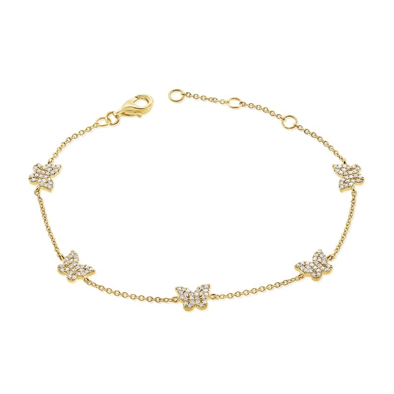 Joelle Collection Diamond Pave Station Butterfly Bracelet 2/5 ct. TDW 14K Gold