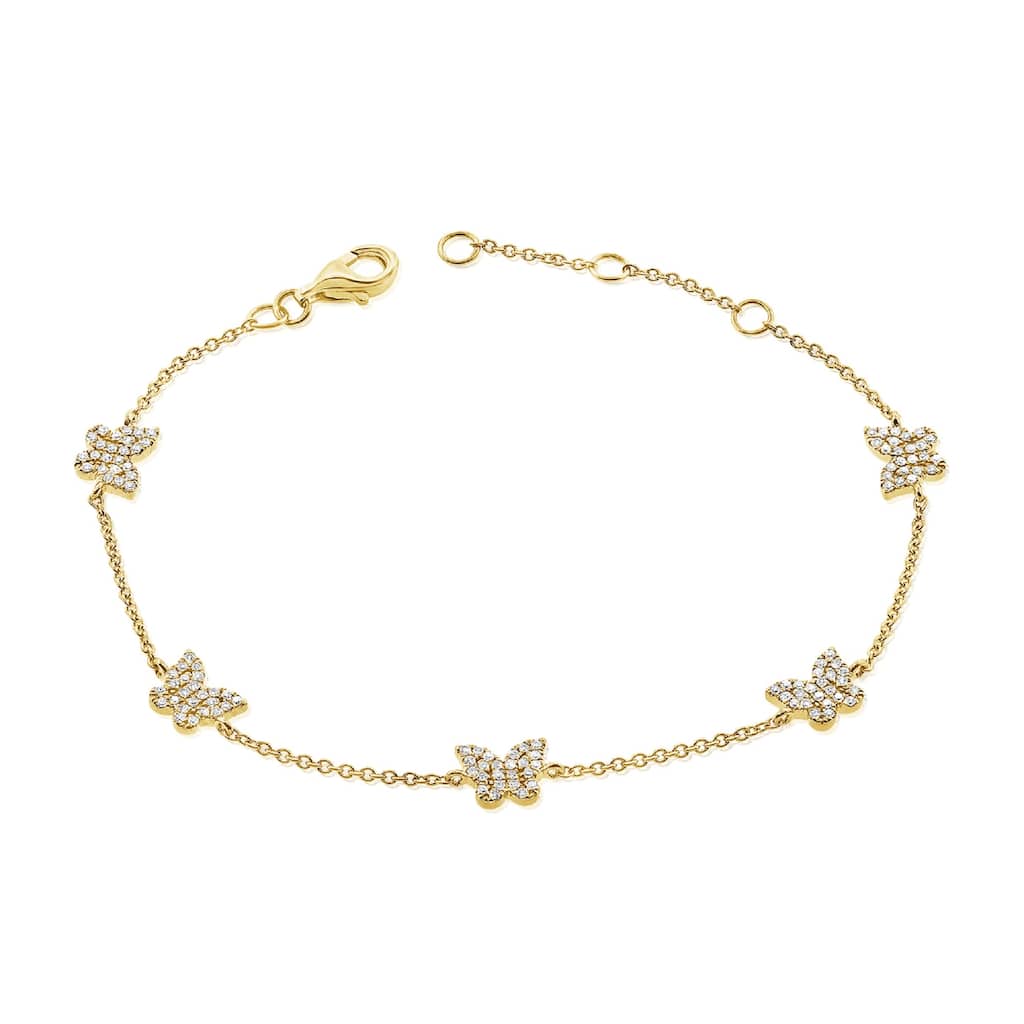 Joelle Collection Diamond Pave Station Butterfly Bracelet 2/5 ct. TDW 14K Gold