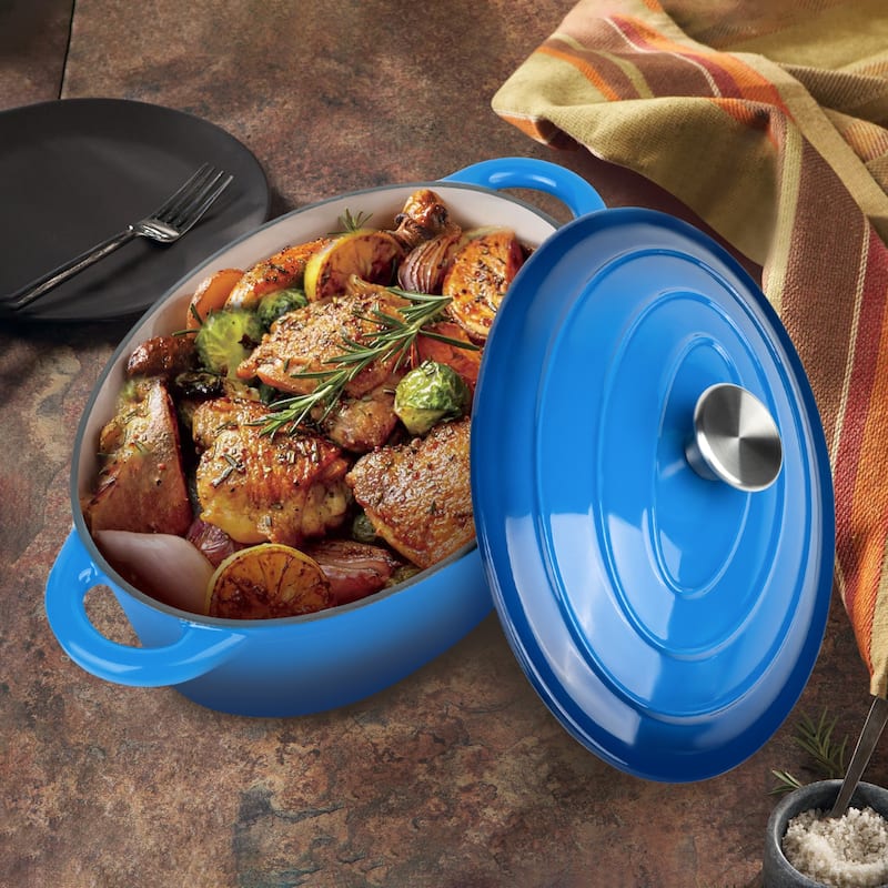 11.4 Inch Oval Dutch Oven with Lid, 4.5 Quart Cast Iron Dutch Oven with Non-Stick, 500-degrees F