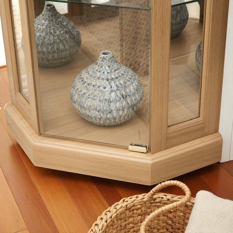Lighted Corner Curio Cabinet with Glass Doors, Adjustable Shelves & Mirrored Back, Elegant Display Case for Collectibles
