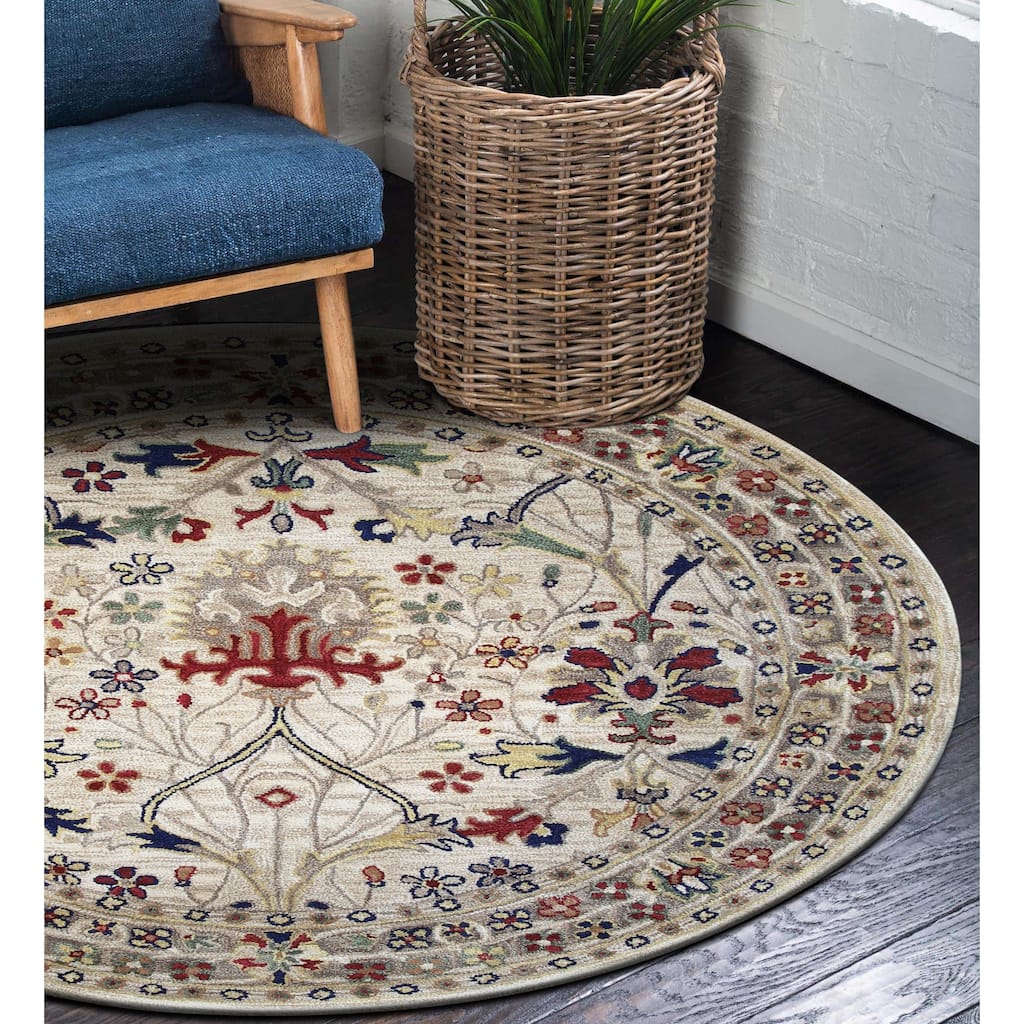 Ivory Traditional Oriental Morris Area Rug - Elegant and Timeless Design - 4' Round