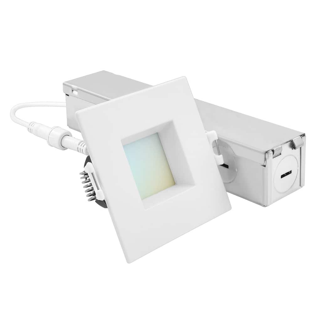 Luxrite 2 Inch Square LED Recessed Ceiling Light J-Box 8W 5CCT 660LM Dimmable Wet Rated IC Rated - 1 Pack